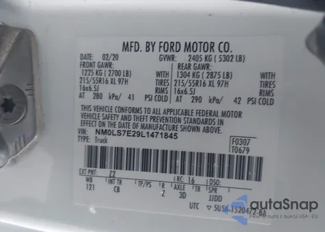 2020 Ford Transit Connect Xl z USA, uszkodzony, nr VIN NM0LS7E29L1471845